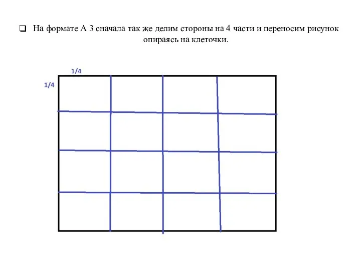На формате А 3 сначала так же делим стороны на 4