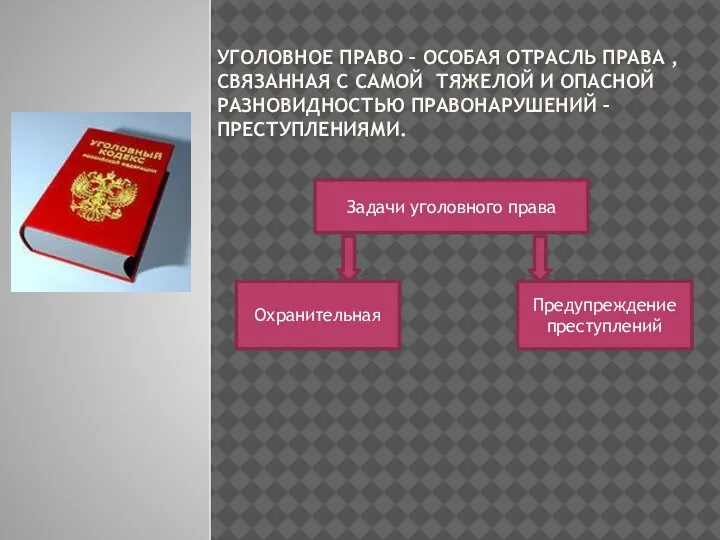 УГОЛОВНОЕ ПРАВО – ОСОБАЯ ОТРАСЛЬ ПРАВА , СВЯЗАННАЯ С САМОЙ ТЯЖЕЛОЙ