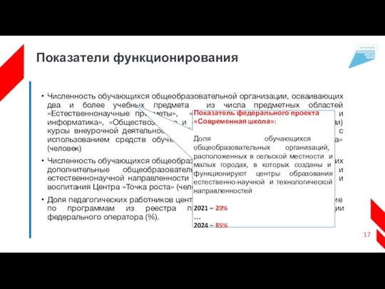 Показатели функционирования Численность обучающихся общеобразовательной организации, осваивающих два и более учебных