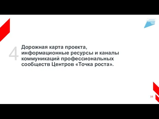 Дорожная карта проекта, информационные ресурсы и каналы коммуникаций профессиональных сообществ Центров «Точка роста». 4