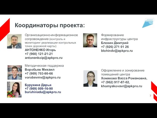 Формирование инфраструктуры центра Блохин Дмитрий +7 (926) 271 01 26 blohindv@apkpro.ru