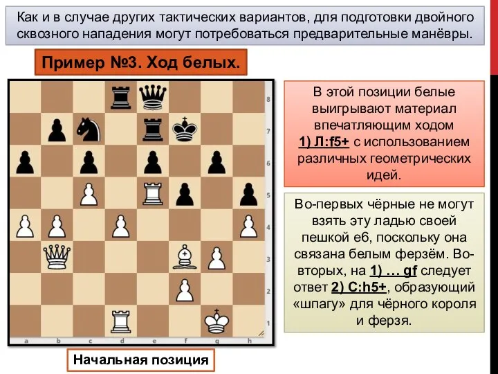 Как и в случае других тактических вариантов, для подготовки двойного сквозного