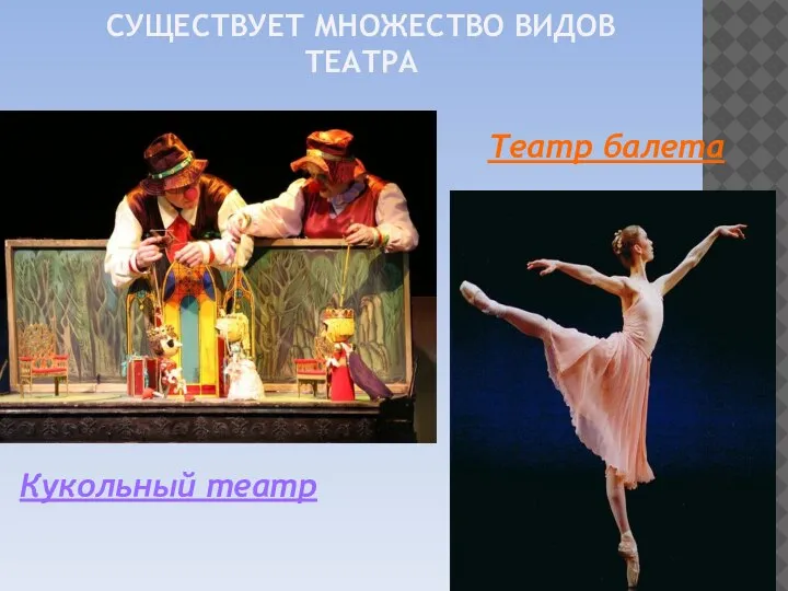 СУЩЕСТВУЕТ МНОЖЕСТВО ВИДОВ ТЕАТРА Кукольный театр Театр балета