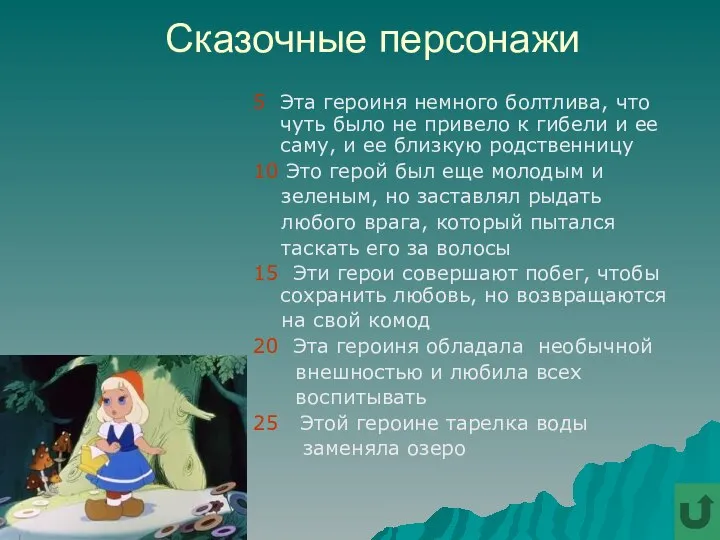 Сказочные персонажи 5 Эта героиня немного болтлива, что чуть было не