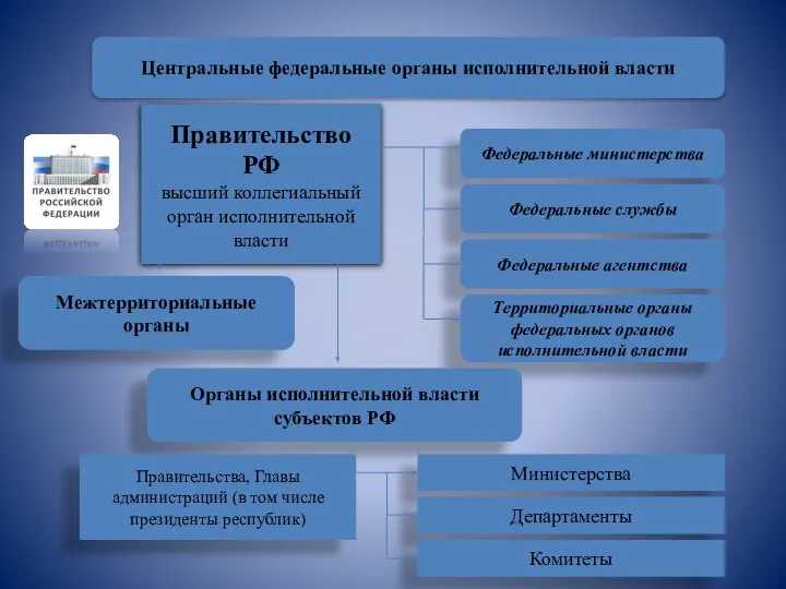 Центральные федеральные органы исполнительной власти Правительство РФ высший коллегиальный орган исполнительной