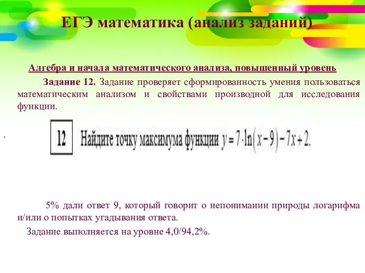 ЕГЭ математика (анализ заданий) Алгебра и начала математического анализа, повышенный уровень