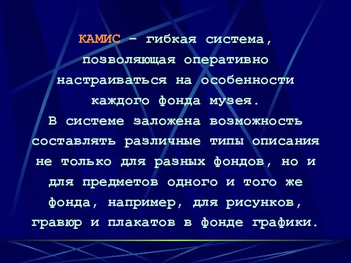 КАМИС – гибкая система, позволяющая оперативно настраиваться на особенности каждого фонда