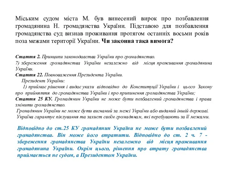 Міським судом міста М. був винесений вирок про позбавлення громадянина Н.