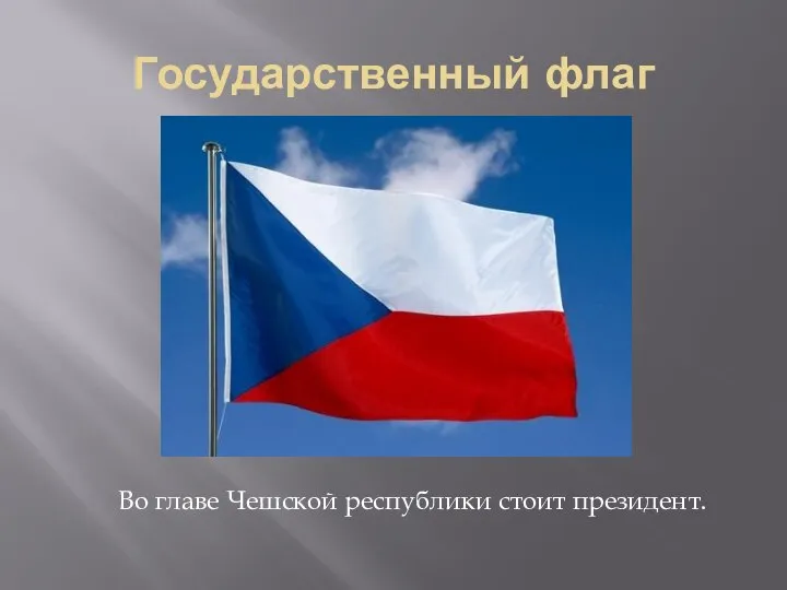 Государственный флаг Во главе Чешской республики стоит президент.