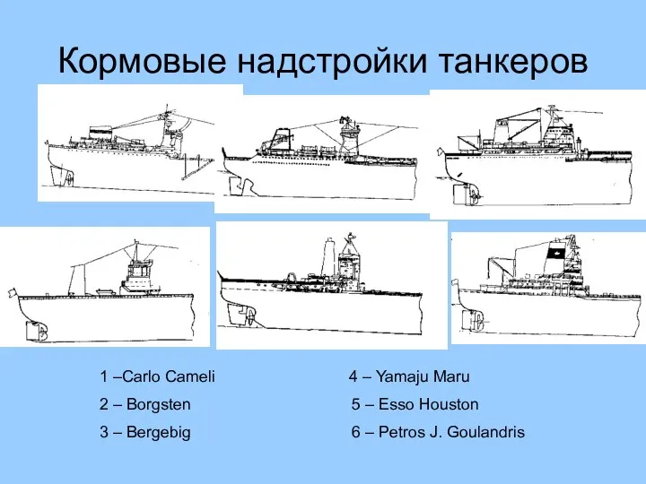 Кормовые надстройки танкеров 1 –Carlo Cameli 4 – Yamaju Maru 2