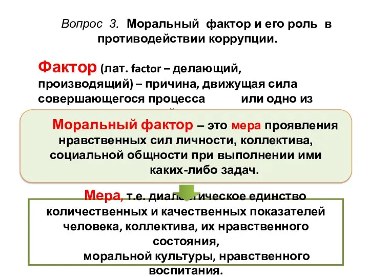 Вопрос 3. Моральный фактор и его роль в противодействии коррупции. Фактор