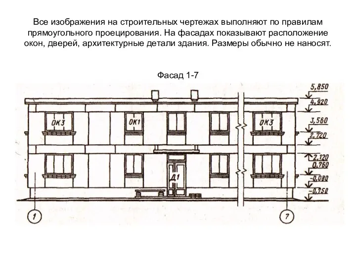 Все изображения на строительных чертежах выполняют по правилам прямоугольного проецирования. На