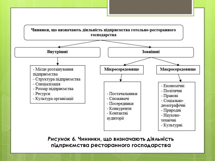 Рисунок 6. Чинники, що визначають діяльність підприємства ресторанного господарства