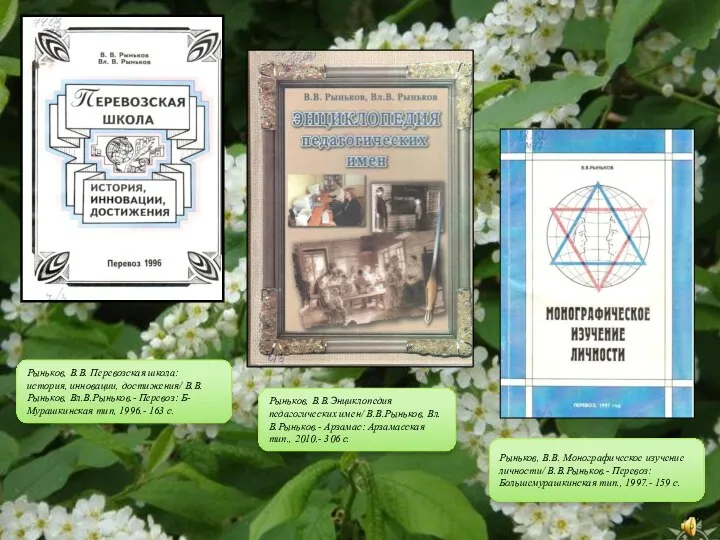 Рыньков, В.В. Перевозская школа: история, инновации, достижения/ В.В.Рыньков, Вл.В.Рыньков.- Перевоз: Б-Мурашкинская