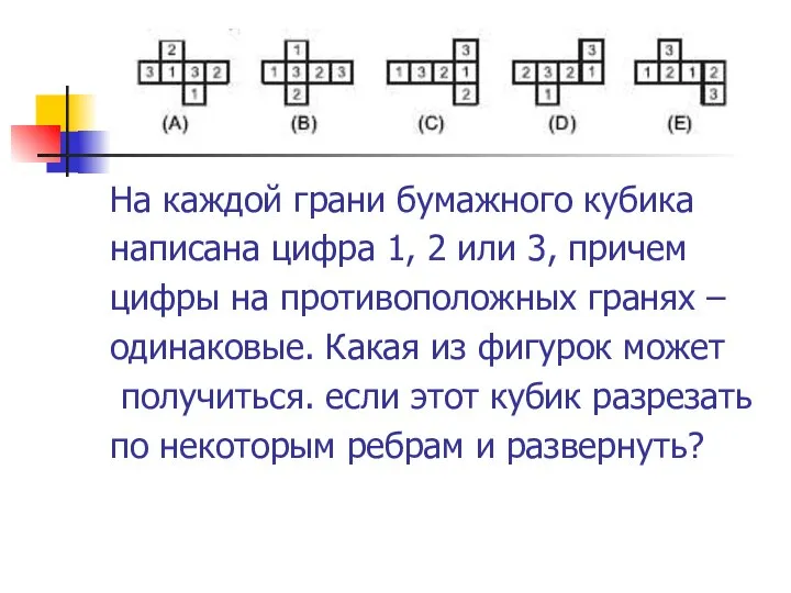 На каждой грани бумажного кубика написана цифра 1, 2 или 3,