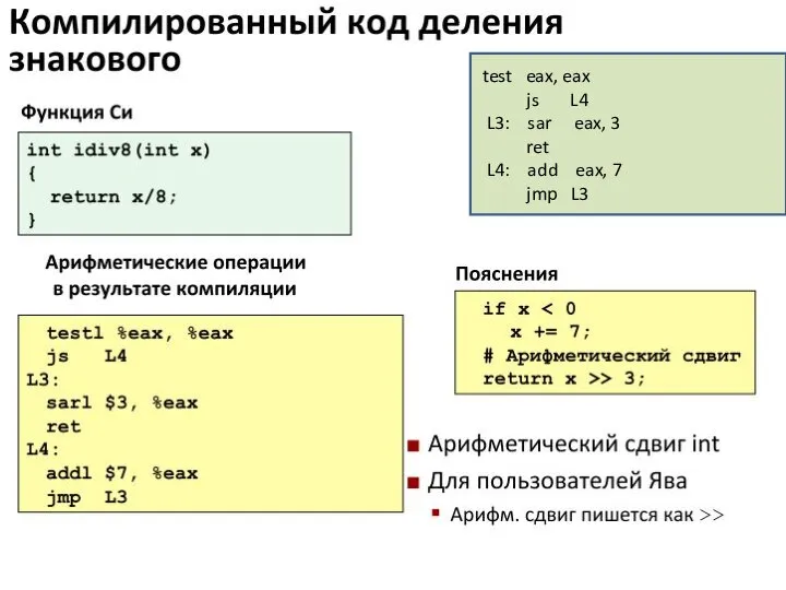 test eax, eax js L4 L3: sar eax, 3 ret L4: add eax, 7 jmp L3