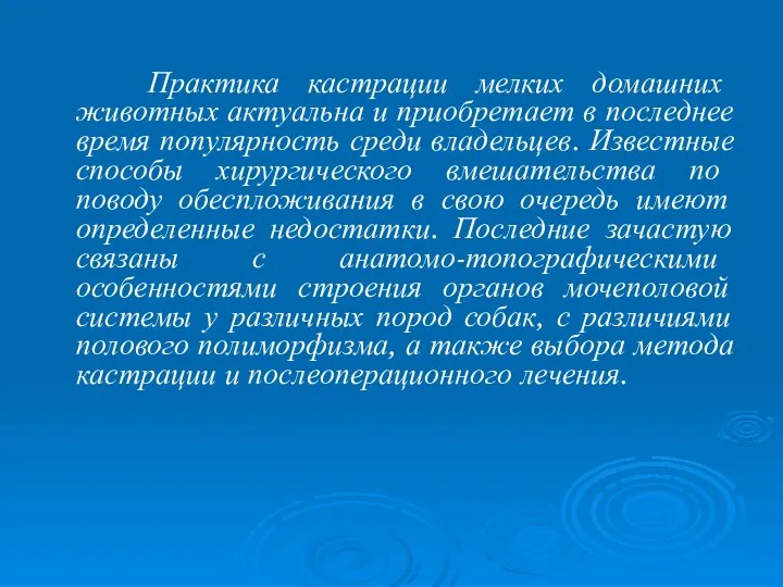 Практика кастрации мелких домашних животных актуальна и приобретает в последнее время