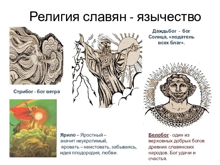 Религия славян - язычество Даждьбог - бог Солнца, «податель всех благ».