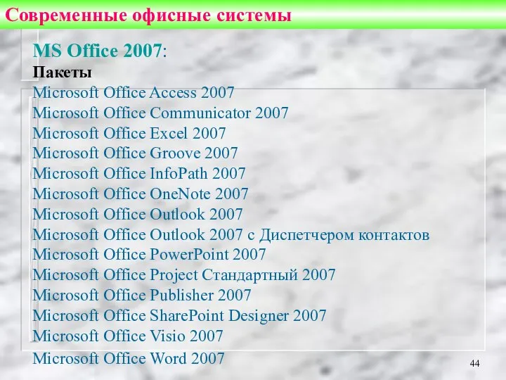 Современные офисные системы MS Office 2007: Пакеты Microsoft Office Access 2007