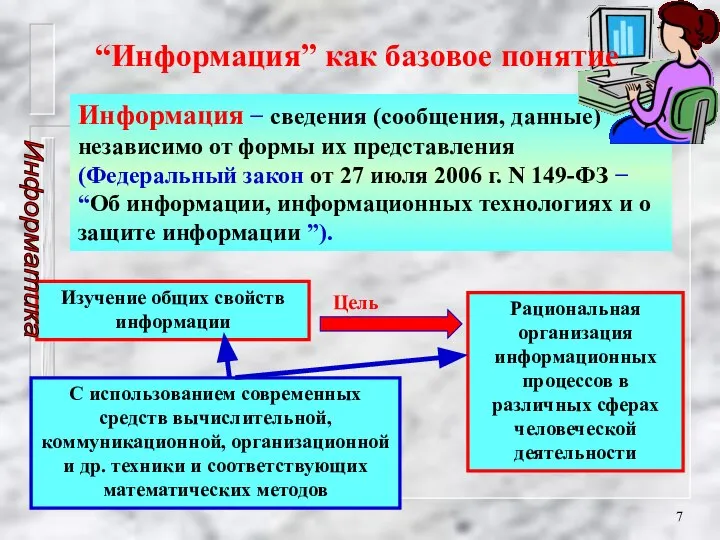 Информация − сведения (сообщения, данные) независимо от формы их представления (Федеральный