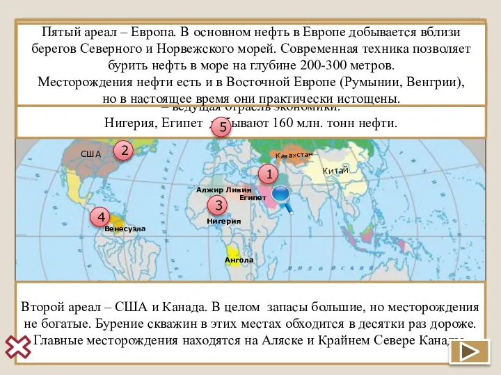 Ареалы по районам добычи нефти 1 Россия Китай Казахстан Первый ареал