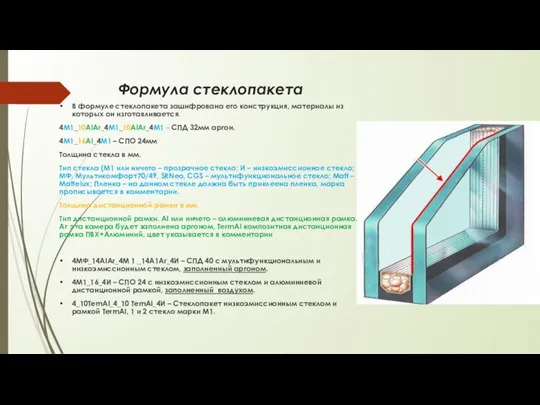 Формула стеклопакета В формуле стеклопакета зашифрована его конструкция, материалы из которых