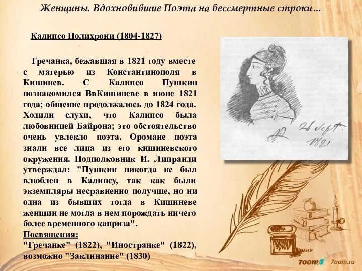 Женщины. Вдохновившие Поэта на бессмертные строки… Калипсо Полихрони (1804-1827) Гречанка, бежавшая