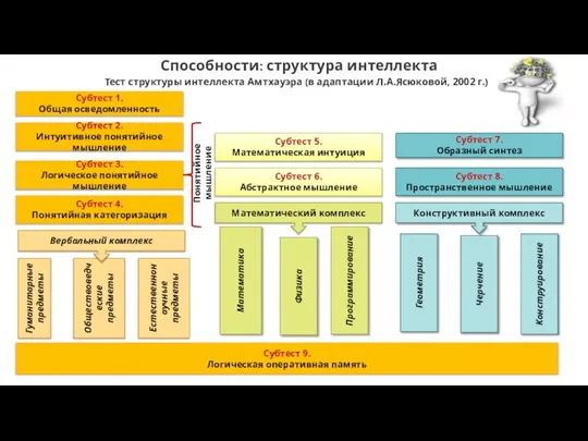 Способности: структура интеллекта Тест структуры интеллекта Амтхауэра (в адаптации Л.А.Ясюковой, 2002