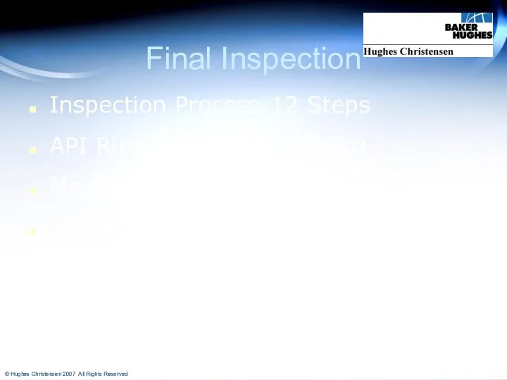 Final Inspection Inspection Process-12 Steps API Ring Gage (Go / No