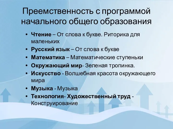 Преемственность с программой начального общего образования Чтение – От слова к