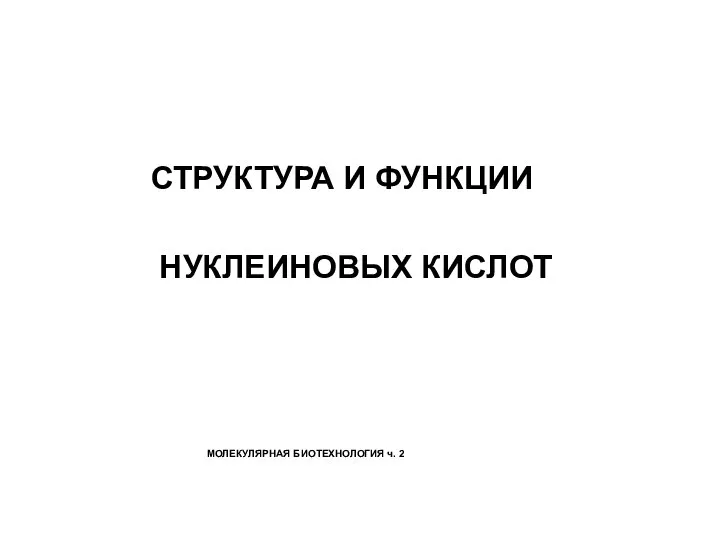 СТРУКТУРА И ФУНКЦИИ НУКЛЕИНОВЫХ КИСЛОТ МОЛЕКУЛЯРНАЯ БИОТЕХНОЛОГИЯ ч. 2