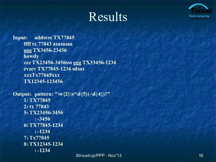 Results Input: address TX77845 ffff tx 77843 asasasaa ggg TX3456-23456 howdy