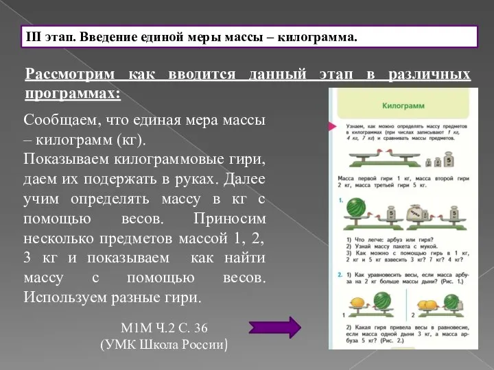 III этап. Введение единой меры массы – килограмма. Рассмотрим как вводится