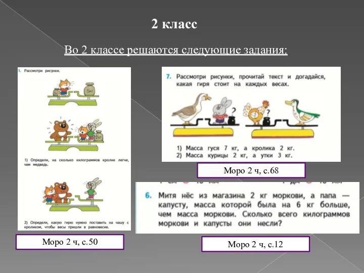 2 класс Во 2 классе решаются следующие задания: Моро 2 ч,