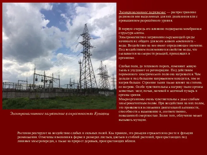 Электромагнитное загрязнение в окрестностях Купавны Электромагнитное загрязнение — распространение радиоволн вне
