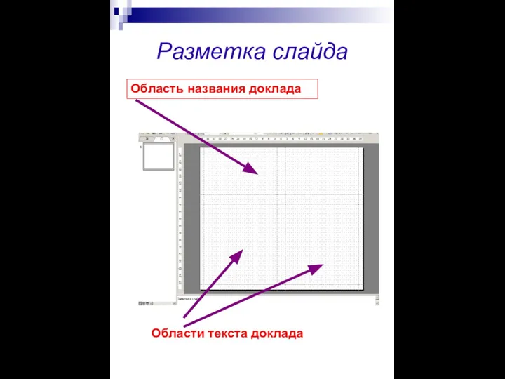 Разметка слайда Область названия доклада Области текста доклада