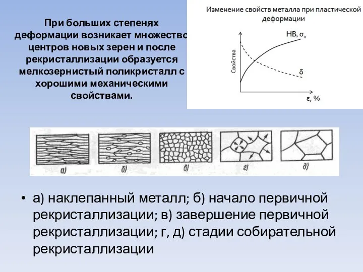 При больших степенях деформации возникает множество центров новых зерен и после