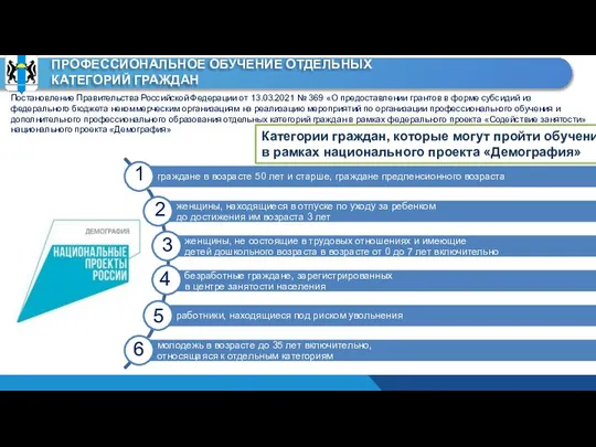 ПРОФЕССИОНАЛЬНОЕ ОБУЧЕНИЕ ОТДЕЛЬНЫХ КАТЕГОРИЙ ГРАЖДАН Постановление Правительства Российской Федерации от 13.03.2021