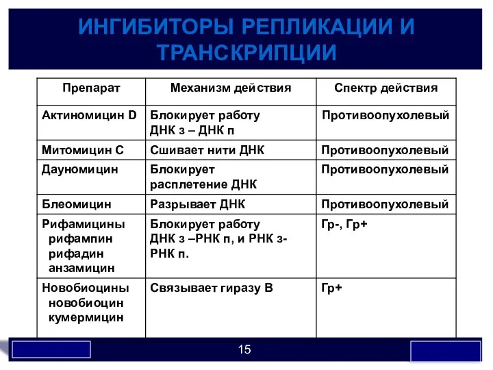 ИНГИБИТОРЫ РЕПЛИКАЦИИ И ТРАНСКРИПЦИИ