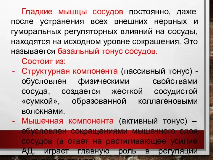 Гладкие мышцы сосудов постоянно, даже после устранения всех внешних нервных и