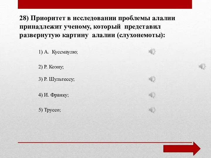 28) Приоритет в исследовании проблемы алалии принадлежит ученому, который представил развернутую