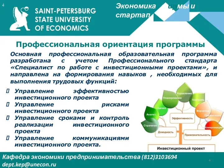 Экономика фирмы и стартап Кафедра экономики предпринимательства (812)3103694 dept.kep@unecon.ru Деканат Института