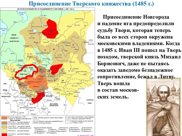 Присоединение Тверского княжества (1485 г.) Присоединение Новгорода и падение ига предопределили