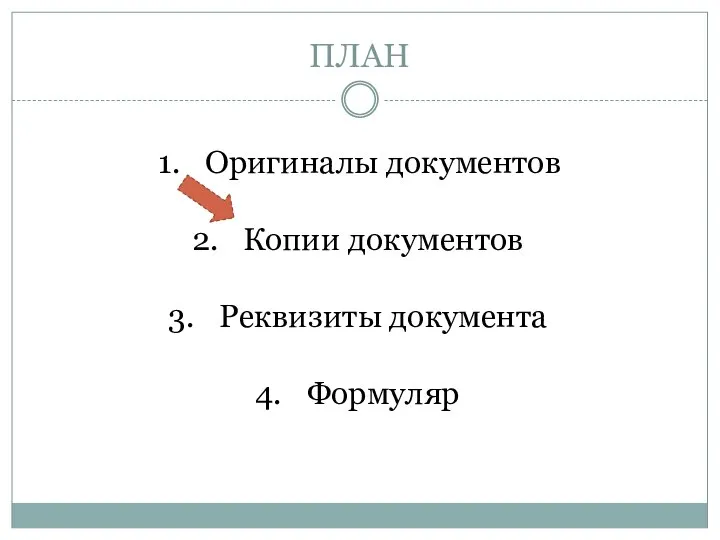 ПЛАН Оригиналы документов Копии документов Реквизиты документа Формуляр