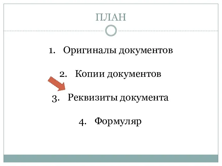 ПЛАН Оригиналы документов Копии документов Реквизиты документа Формуляр