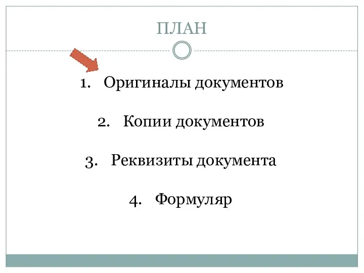 ПЛАН Оригиналы документов Копии документов Реквизиты документа Формуляр