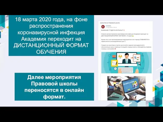 18 марта 2020 года, на фоне распространения коронавирусной инфекция Академия переходит