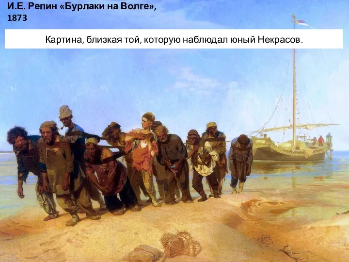 И.Е. Репин «Бурлаки на Волге», 1873 Картина, близкая той, которую наблюдал юный Некрасов.