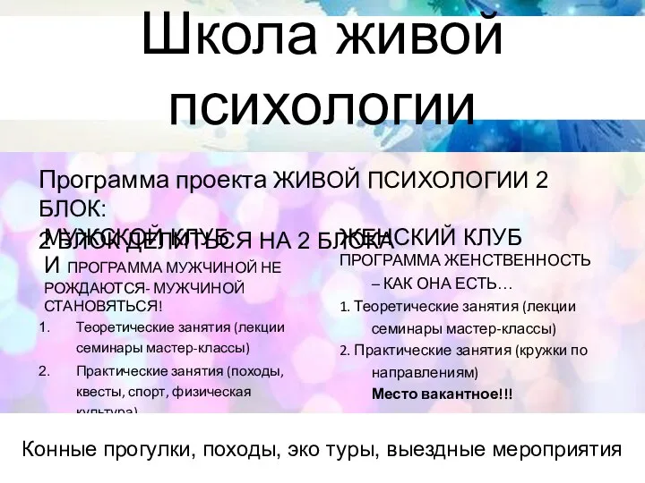 Школа живой психологии Программа проекта ЖИВОЙ ПСИХОЛОГИИ 2 БЛОК: 2 БЛОК