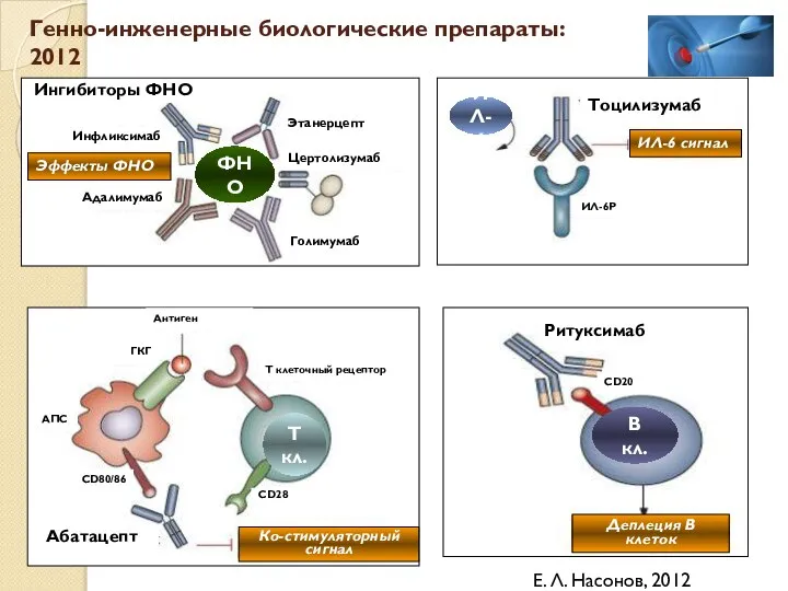 Генно-инженерные биологические препараты: 2012 Ингибиторы ФНО Тоцилизумаб Абатацепт Ритуксимаб ИЛ-6 сигнал